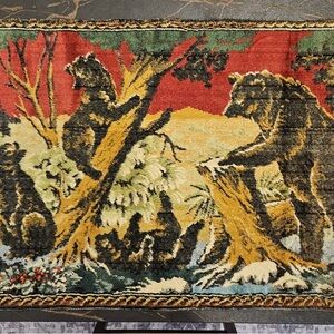 Vintage Bear Cubs Tapestry 20x40 Rustic Cabin Lodge Wall Decor Woodland